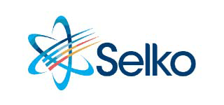 Selko logo met vormgegeven atoomontwerp en gekleurde lijnen