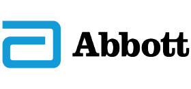 Logo van Abbott met blauwe letter 'a' en zwarte tekst 'Abbott'