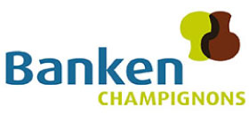 Banken Champignons logo met groene en bruine paddenstoelen