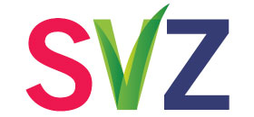 Logo met de letters S, V en Z. De letter S is rood, de letter V is groen en vormgegeven als bladeren of gras, en de letter Z is blauw
