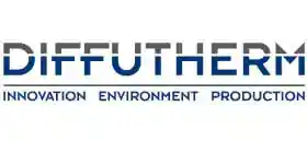 Logo diffutherm in blauw/zwarte letters en eronder staat innovation, environment en production