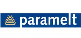 Logo paramelt in donkerblauw vak met witte letters en geel logo ervoor.